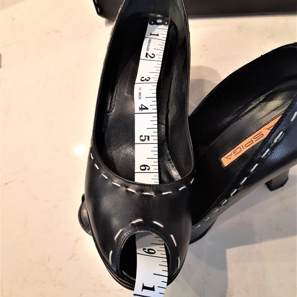 👠Via Spiga black leather open toe pumps heels - Picture 7 of 13